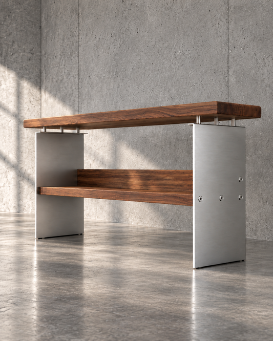 Kiyi Entryway Console Table – Solid Wood & Steel